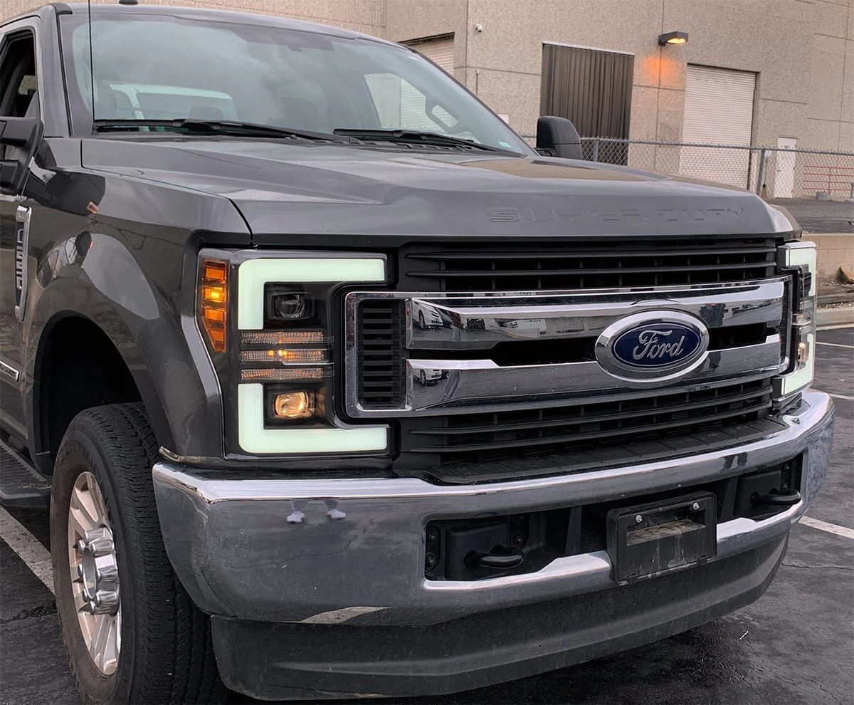 17-19 Ford Super Duty PRO-Series Halogen Projector Headlights Jet Black - Image 6